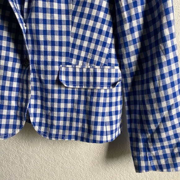 J.Crew Campbell Linen Blend Blue Gingham Check Preppy Academia Office Blazer 2 - Picture 6 of 16